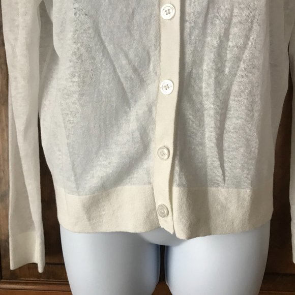 LOFT Lightweight White Button Close Cardigan Sweater Petite Medium - Picture 7 of 12